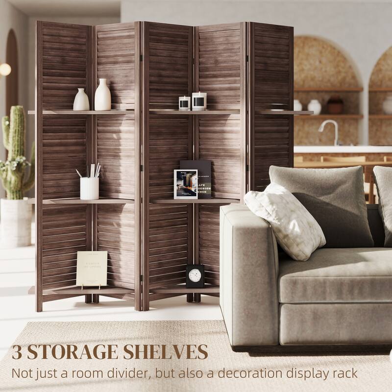 HOMCOM 5 Panel 67" Tall Wood Room Divider, Privacy Screen with 3 ...